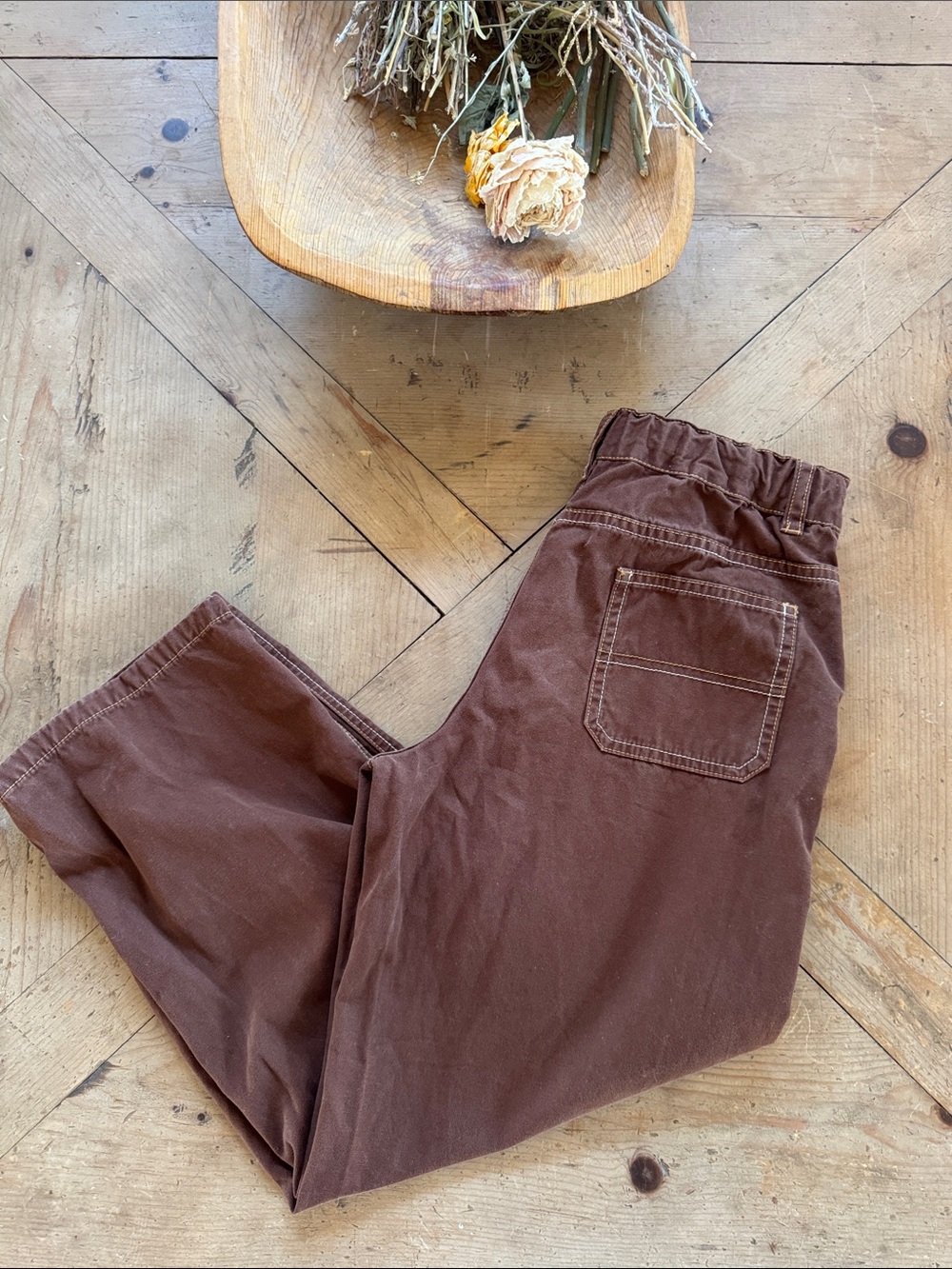 Hanna Andersson Chocolate Brown easy pull on Adjustable baggy kids size 10 Pants